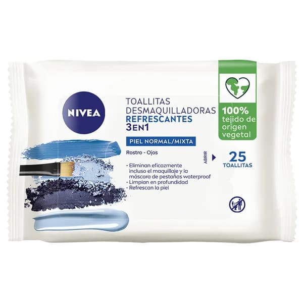 NIVEA Toallitas desmaquilladoras biodegradables, para piel normal a mixta NIVEA 25 uds - 1 ud - Imagen del producto en Findit