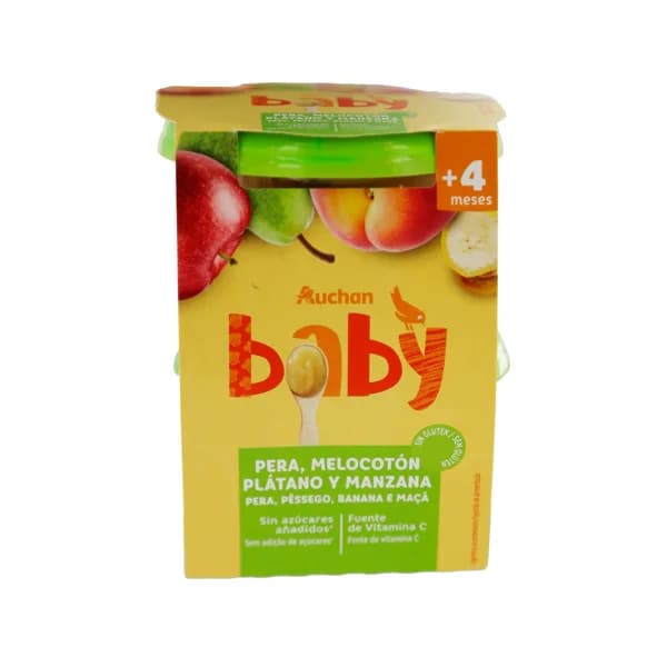 PRODUCTO ALCAMPO Baby Tarritos de frutas (pera, melocotón, plátano y manzana) a partir de 4 meses 2 x 200 g. - 0.4 kg - Imagen del producto en Findit