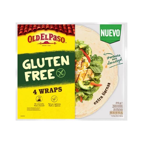 OLD EL PASO Tortillas wrap sin gluten OLD EL PASO 4 uds. 215 g. - 0.22 kg - Imagen del producto en Findit