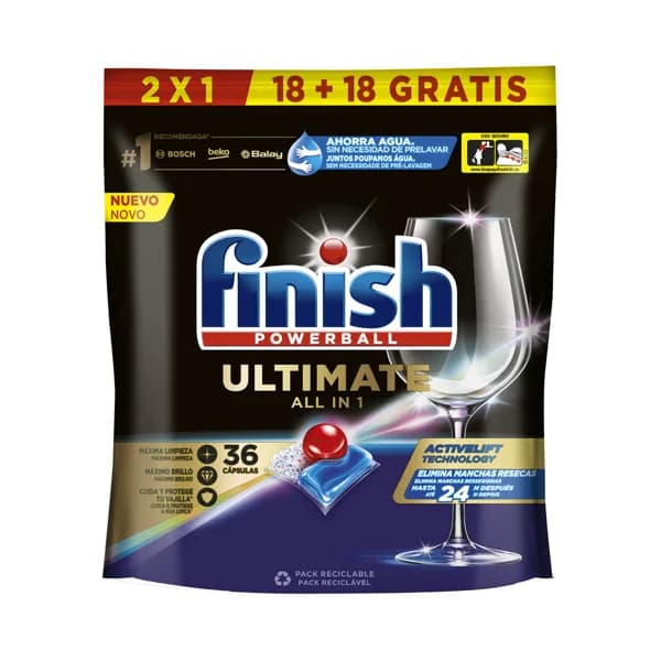 FINISH Detergente lavavajillas a máquina FINISH Ultimate 18 + 18 cápsulas gratis, 465 g. - 0.47 kg - Imagen del producto en Findit