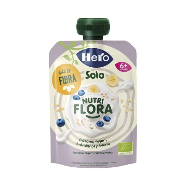 HERO Bolsita de yogur, avena y frutas (plátano y arándano), a paritr de 6 meses HERO Solo nutri fibra 100 g. - 0.1 kg - Imagen del producto en Findit