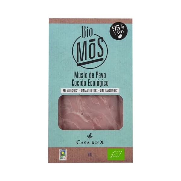BIOMOS Muslo de pavo cocido ecológico, cortado en lonchas 80 g. - 0.08 kg - Imagen del producto en Findit