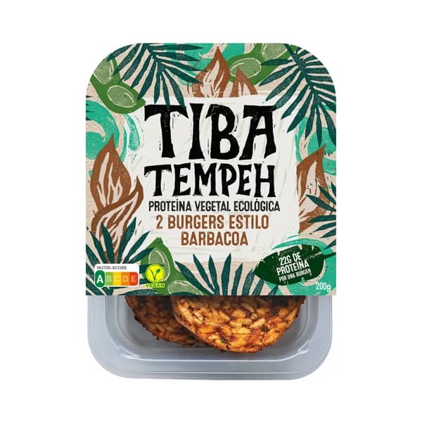 TIBA Tempeh Burgers estilo barbacoa, elaboradas con proteína vegetal ecológica 2 x 100 g. - 0.2 kg - Imagen del producto en Findit