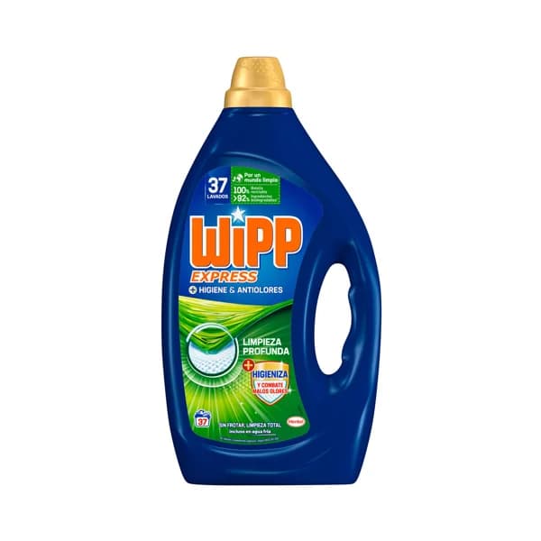 WIPP EXPRESS Detergente en gel para lavadora antiolores 1,850 l. 37 lav. - 1 ud - Imagen del producto en Findit