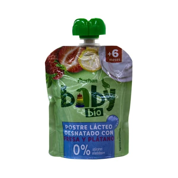 ALCAMPO BABY Bio Bolsita de fresa y plátano 0% azúcares añadidos a partir de 6 meses 90 g. - 0.09 kg - Imagen del producto en Findit