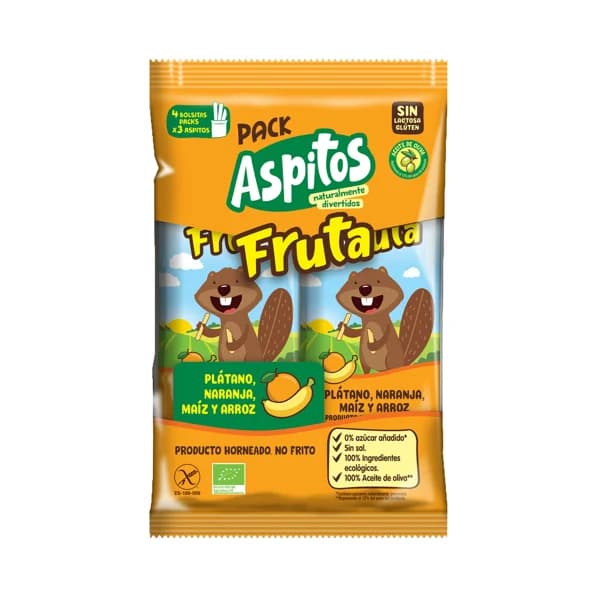 ASPITOS Snakcs infantiles ecológicos, horneados, de plátano, naranja, maíz y arroz 4 uds. - 1 ud - Imagen del producto en Findit