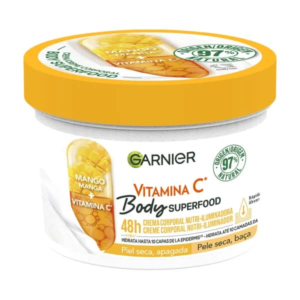 GARNIER Loción corporal nutri-iluminadora con mango y vitamina C, para pieles secas GARNIER Superfood 400 ml. - 0.4 l - Imagen del producto en Findit