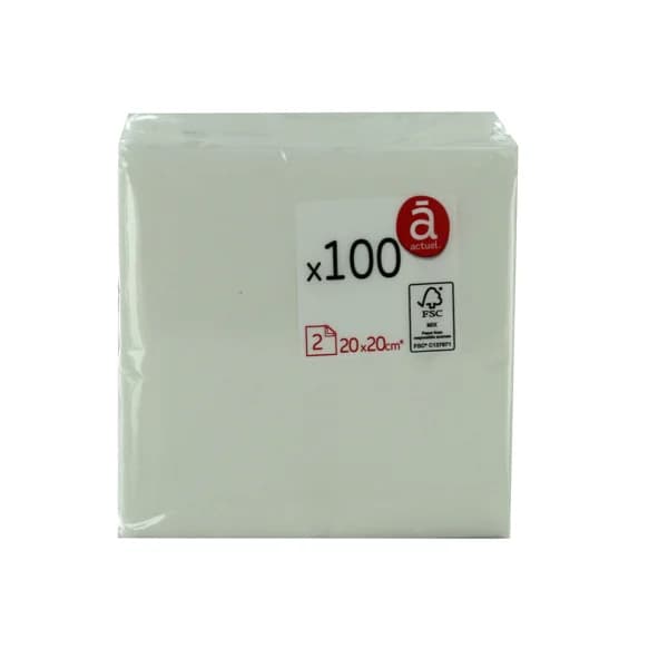 ACTUEL Servilletas de papel desechables 20 x 20 cm 2 capas blancas ACTUEL 100 uds. - 1 ud - Imagen del producto en Findit