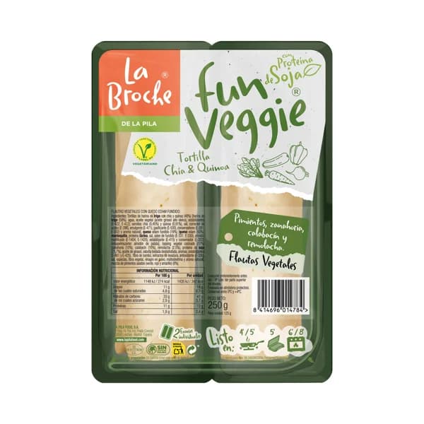 LA BROCHE Flautas vegetales de Quinoa y Chia rellenas de piminetos, zanahoria, calabacín y remolacha LA BROCHE Fun veggie 2 x 125 g. - 0.25 kg - Imagen del producto en Findit