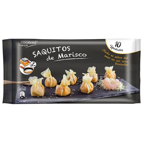 COCINARTE Delicioso relleno de marisco, envuelto en crujiente pasta filo en forma de saquito Premium 10 uds. - 0.15 kg - Imagen del producto en Findit