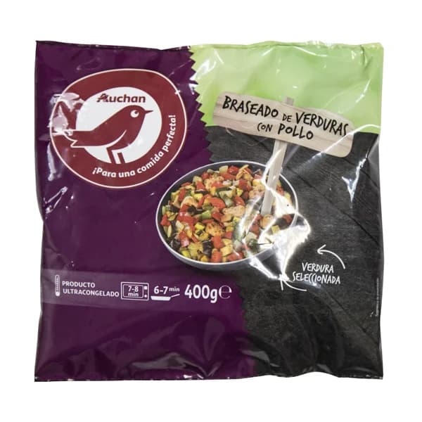 AUCHAN Braseado de verduras seleccionadas con pollo 400 g. Producto Alcampo - 0.4 kg - Imagen del producto en Findit