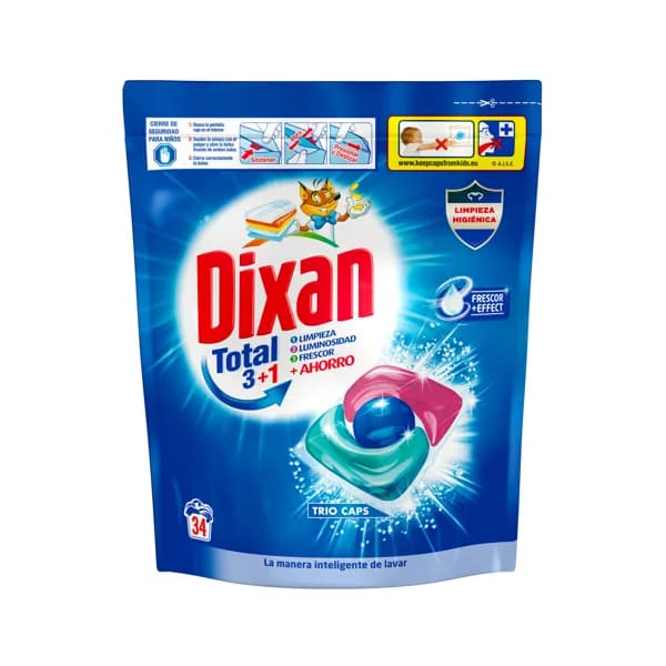 DIXAN Trio Caps Detergente para ropa en cápsulas (Limpieza, luminosidad y frescor) 34 uds. - 1 ud - Imagen del producto en Findit