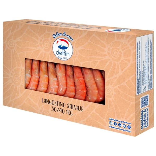 DELFÍN Langostino Banana 30 / 40 salvaje, cocido y ultracongelado 1 kg (P.N.) - 1 kg - Imagen del producto en Findit