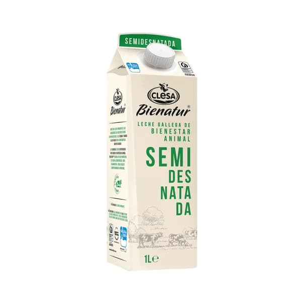 CLESA Leche semidesnatada de vaca de bienestar animal y origen gallego Bienatur 1 l. - 1 l - Imagen del producto en Findit