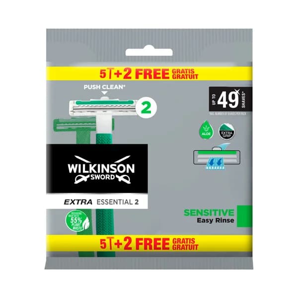 WILKINSON Extra essential 2 Cuchilla de afeitar desechable, con cabezal de doble hoja 7 uds. - 1 ud - Imagen del producto en Findit