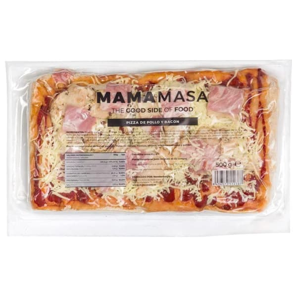 MAMAMASA Pizza fresca rectangular (30 x 18 cm) de pollo y bacon 500 g. - 0.42 kg - Imagen del producto en Findit