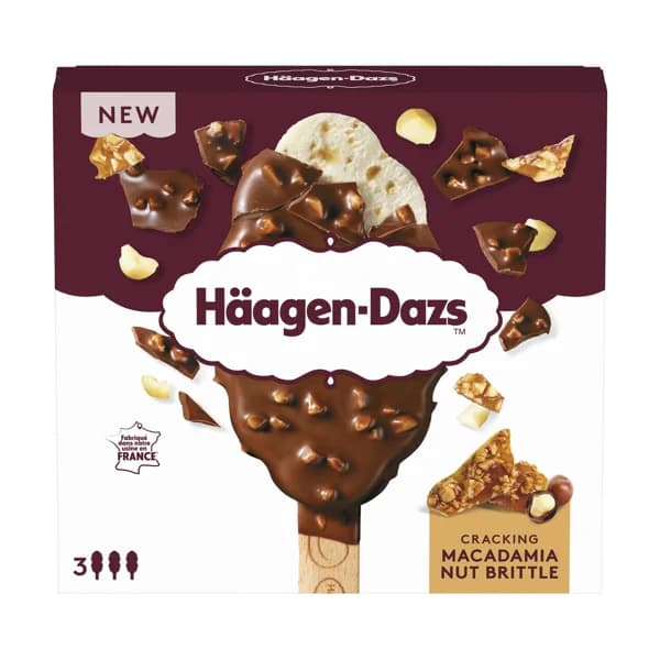 HÄAGEN-DAZS Bombón de helado de vainilla con trocitos de nueces de Macadamia 3 x 80 ml. - 0.2 l - Imagen del producto en Findit