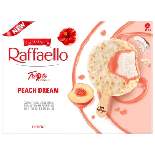 RAFFAELLO Triple experience Bombón helado de coco con melocotón y un toque de aroma a hibisco 3 x 60 ml. - 0.14 kg - Imagen del producto en Findit