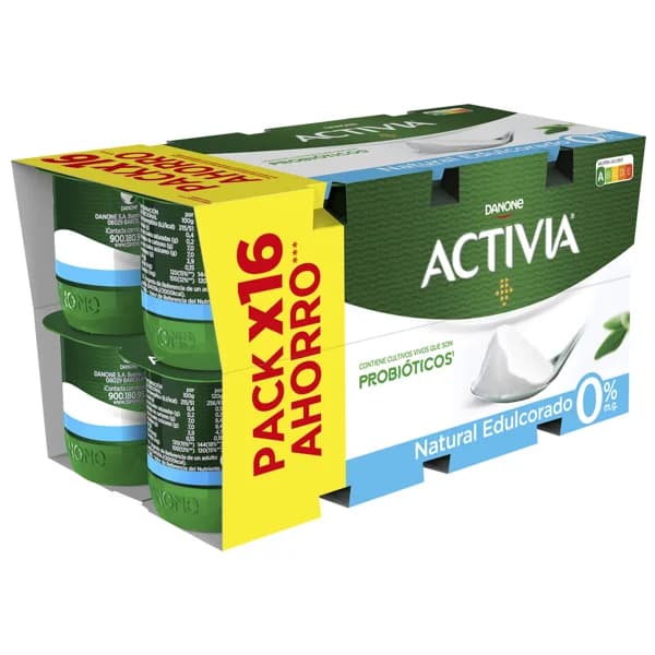 ACTIVIA Bífidus desnatado (0% materia grasa) y con sabor natural edulcorado 0% de Danone 16 x 120 g. - 1.92 kg - Imagen del producto en Findit