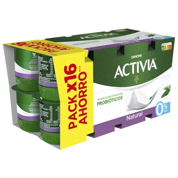 ACTIVIA Bífidus desnatado (0% materia grasa) y sabor natural 0% de Danone 16 x 120 g. - 1.92 kg - Imagen del producto en Findit