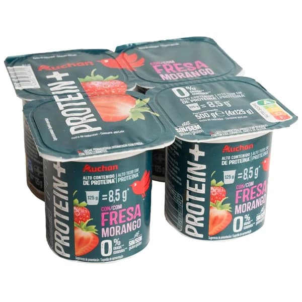 AUCHAN Leche fermentada proteico de fresa con 0% materia grasa 4 x 125 g Producto Alcampo. - 0.5 kg - Imagen del producto en Findit