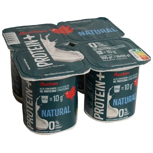 AUCHAN Leche fermentada proteico natural con 0% materia grasa 4 x 125 g Producto Alcampo. - 0.5 kg - Imagen del producto en Findit
