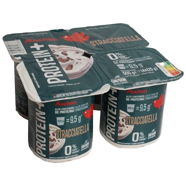 AUCHAN Leche fermentada proteico con trocitos de stracciatella y 0% materia grasa 4 x 125 g Producto Alcampo. - 0.5 kg - Imagen del producto en Findit