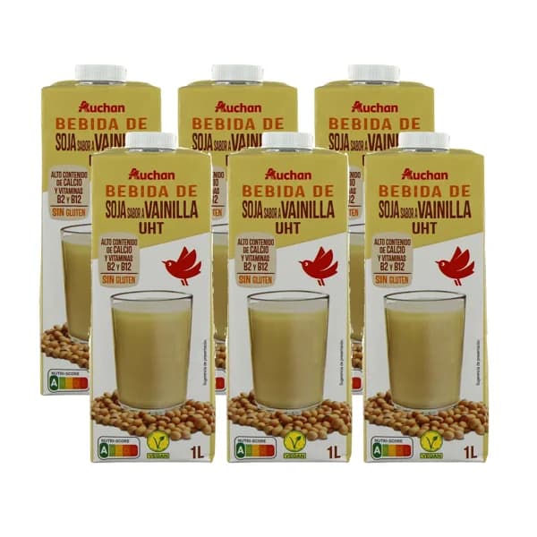 AUCHAN Bebida de soja con sabor a vainilla 6 x 1 l. Producto Alcampo - 6 l - Imagen del producto en Findit