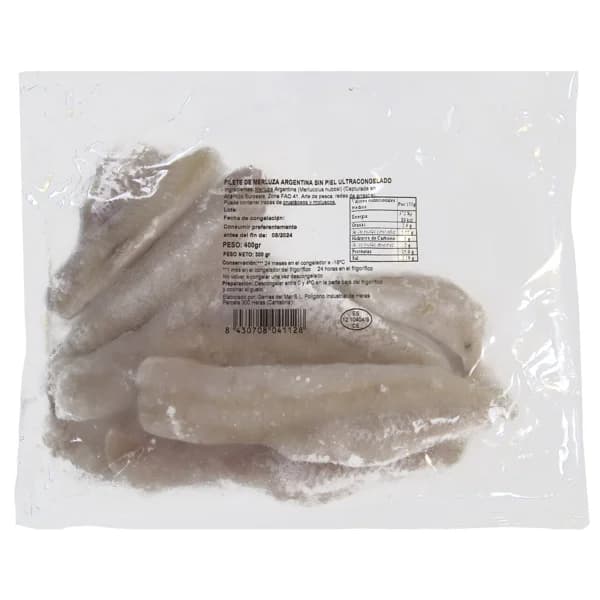 GEMAS DEL MAR Filetes de merluza argentina, ultracongelados y sin piel GEMAS DEL MAR 300 g (P.N.) - 0.3 kg - Imagen del producto en Findit