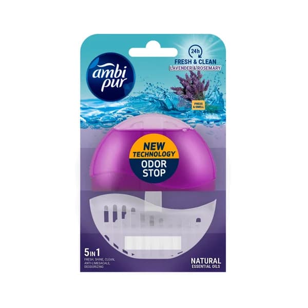 AMBIPUR Fresh & clean Colgador para WC con aroma a lavanda y romero y acción 5 en 1. - 1 ud - Imagen del producto en Findit