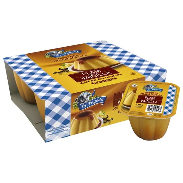 LA FAGEDA Flan con sabor a vainilla, elaborado con leche de granja LA FAGEDA Postres tradicionales 4 x 110 g. - 0.44 kg - Imagen del producto en Findit