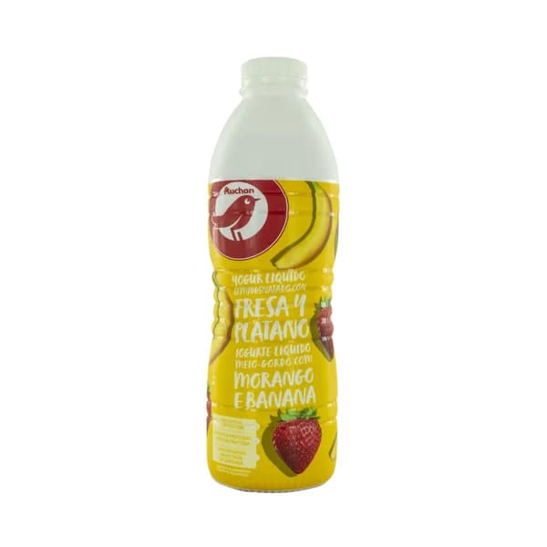 AUCHAN Yogur líquido semidesnatado para beber, con pulpa de fresa y plátano 1 l. Producto Alcampo - 1 kg - Imagen del producto en Findit