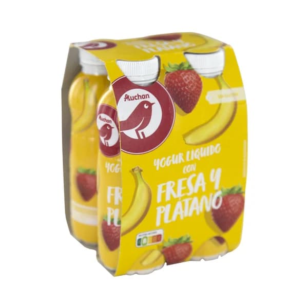 AUCHAN Yogur líquido con pulpa de fresa y plátano 4 x 200 g. Producto Alcampo - 0.8 kg - Imagen del producto en Findit