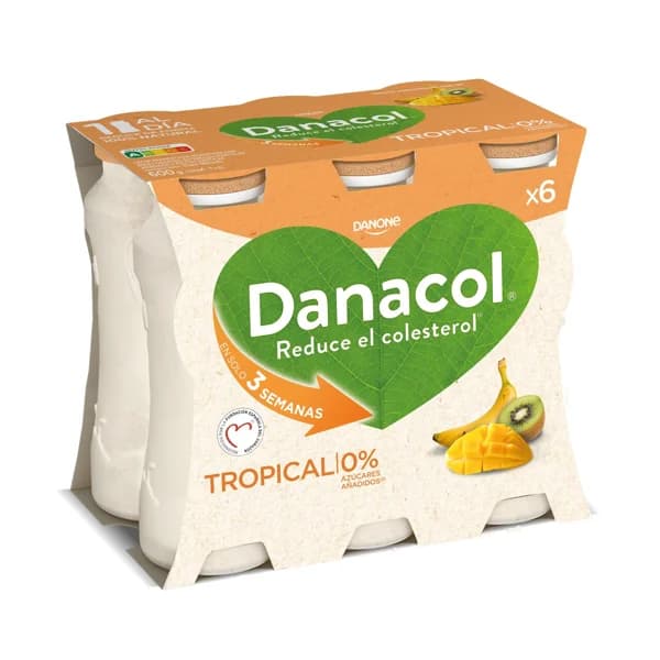 DANACOL Leche fermentada desnatada con edulcorantes, esteroles vegetales añadidos y frutas tropicales de Danone 6 x 100 g. - 0.58 l - Imagen del producto en Findit