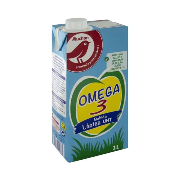 AUCHAN Preparado lácteo desnatado, enriquecido con Omega 3, calcio, ácido fólico y vitaminas A, D, E, B6 y B12 1 l. Producto Alcampo - 1 l - Imagen del producto en Findit