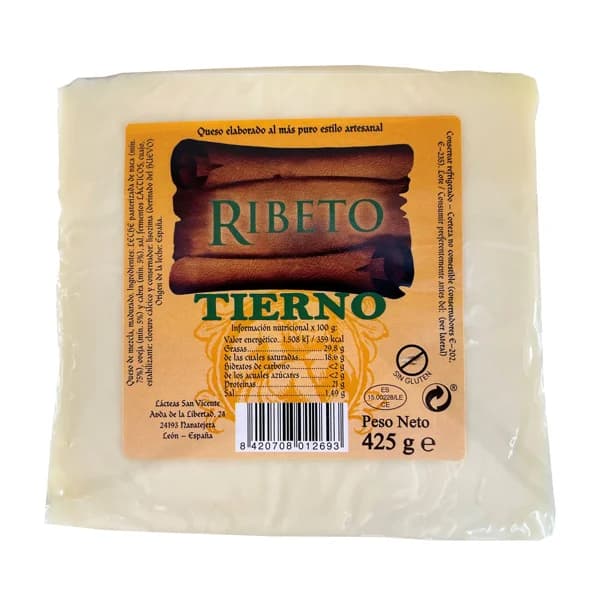 RIBETO Cuña de queso tierno cortado elaborado de forma artesanal RIBETO 425 g. - 0.38 kg - Imagen del producto en Findit