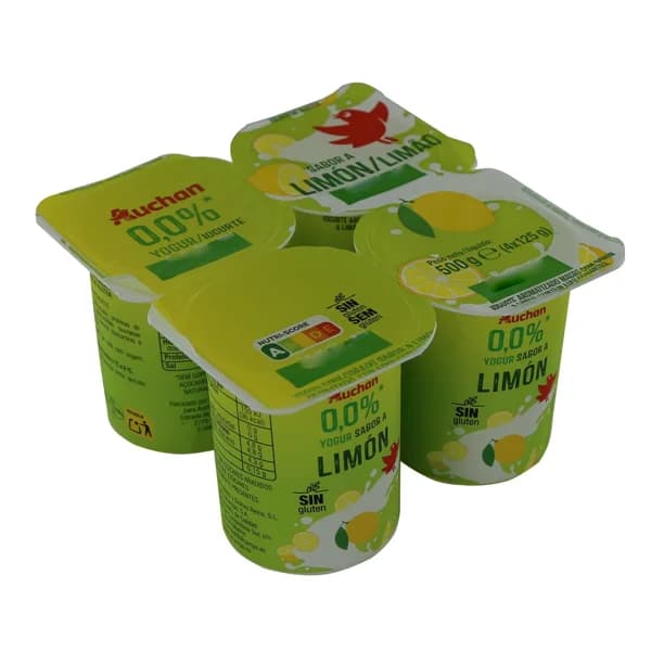 AUCHAN Yogur desnatado con sabor a limón (0.0% materia grasa) 4 x 125 g. Producto Alcampo - 0.5 kg - Imagen del producto en Findit