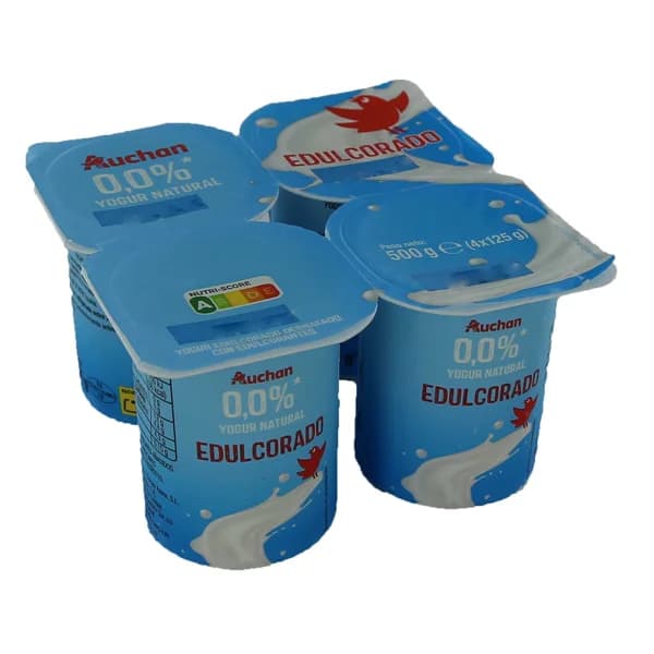 AUCHAN Yogur desnatado (0.0% materia grasa) natural edulcorado 4 x 125 g. Producto Alcampo - 0.5 kg - Imagen del producto en Findit