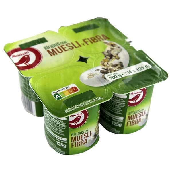 AUCHAN Bífidus con muesli y fibra 4 x 125 g. Producto Alcampo - 0.5 kg - Imagen del producto en Findit