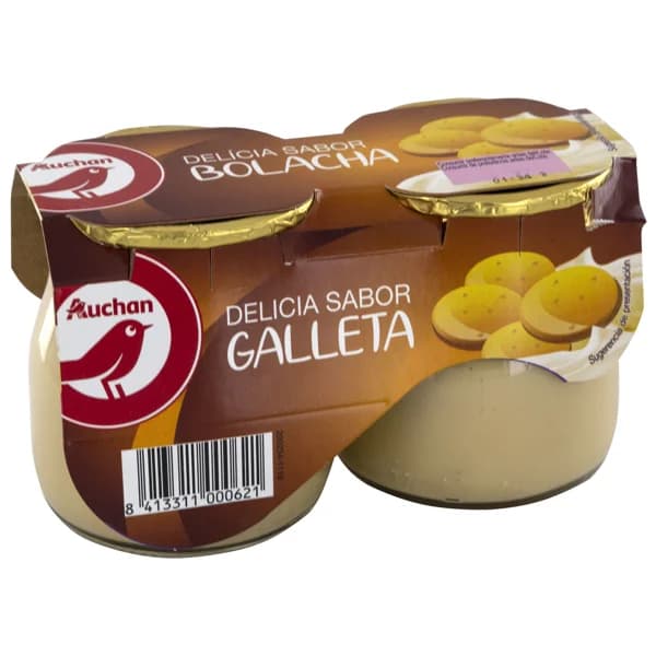 AUCHAN Postre lácteo con sabor a galletas 2 x 135 g. Producto Alcampo - 0.27 kg - Imagen del producto en Findit