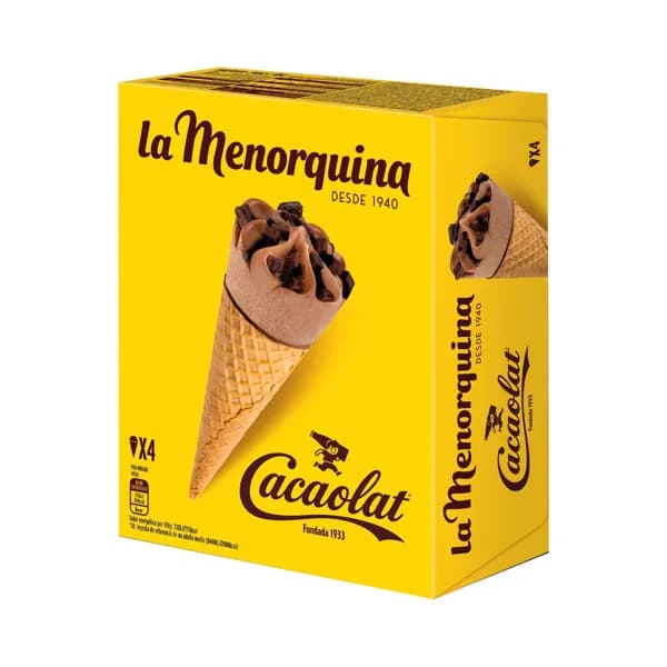 LA MENORQUINA Cono de helado de cacaolat 4 x 120 ml. - 0.48 kg - Imagen del producto en Findit