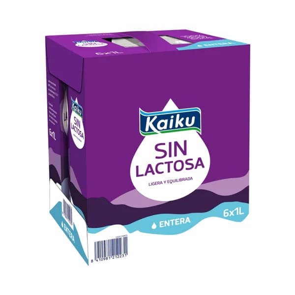 KAIKU Leche entera de vaca, sin lactosa  6 x 1l. - 6 l - Imagen del producto en Findit