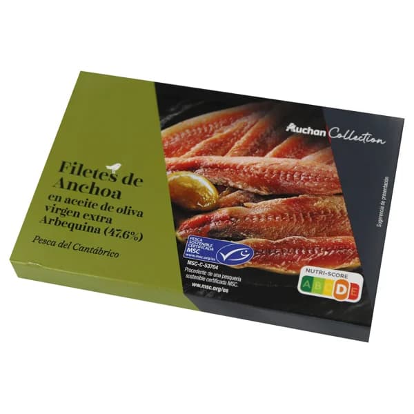 ALCAMPO GOURMET Filetes de anchoa en aceite de oliva virgen extra MSC (Pesca sostenible certificada) lata p.e 55 g. - 0.06 kg - Imagen del producto en Findit