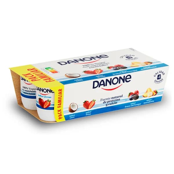 DANONE Yogures con sabores variados (2 de fresa, 2 de macedonia, 2 de coco y 2 de frutas del bosque)  8 x 120 ml. - 0.96 kg - Imagen del producto en Findit