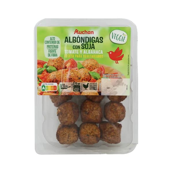 AUCHAN Albóndigas vegetales a base de soja, tomate y albahaca Veggie 200 g. Producto Alcampo - 0.2 kg - Imagen del producto en Findit