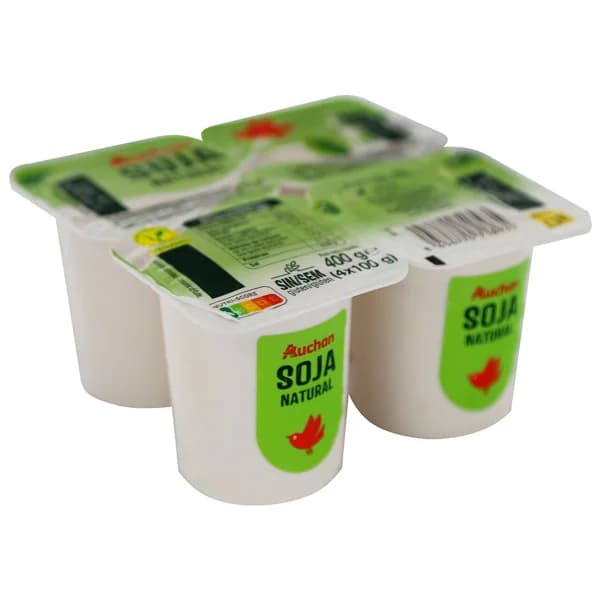 AUCHAN Postre a base de bebida de soja fermentada, de sabor natural 4 x 100 g. Producto Alcampo - 0.4 kg - Imagen del producto en Findit