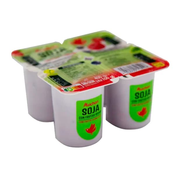 AUCHAN Postre a base de bebida de soja fermentada, con frutos rojos 4 x 100 g. Producto Alcampo - 0.4 kg - Imagen del producto en Findit