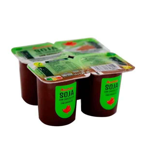 AUCHAN Postre a base de bebida de soja, con chocolate 4 x 100 g. Producto Alcampo - 0.4 kg - Imagen del producto en Findit