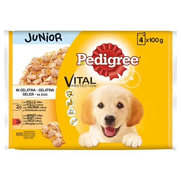 PEDIGREE Comida para perro junior húmedo a base de pollo gelatina PEDIGREE 4 uds. x 100 g. - 0.4 kg - Imagen del producto en Findit
