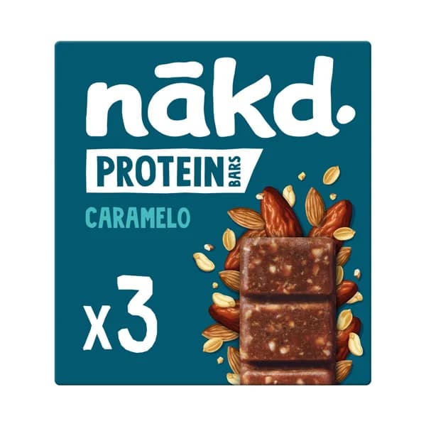 NAKD Barritas de dátiles y almendras, sabor a caramelo y alto contenido en proteínas 3 uds 135 g. - 0.14 kg - Imagen del producto en Findit